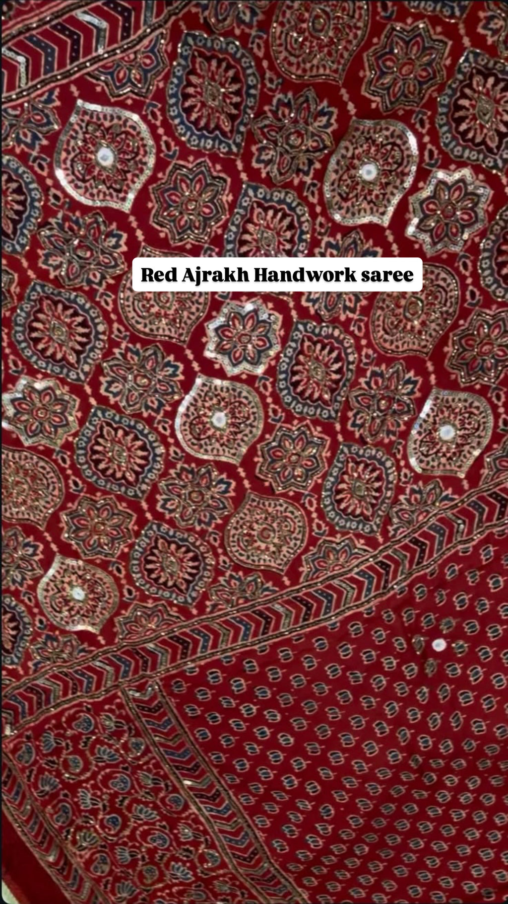 Nethra | Madder Red Handcrafted Ajrakh Couture Saree [Ready to dispatch]