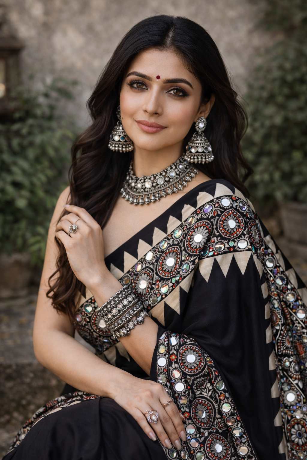 Tamri - Ajrakh Pure Modal Mirror work Saree