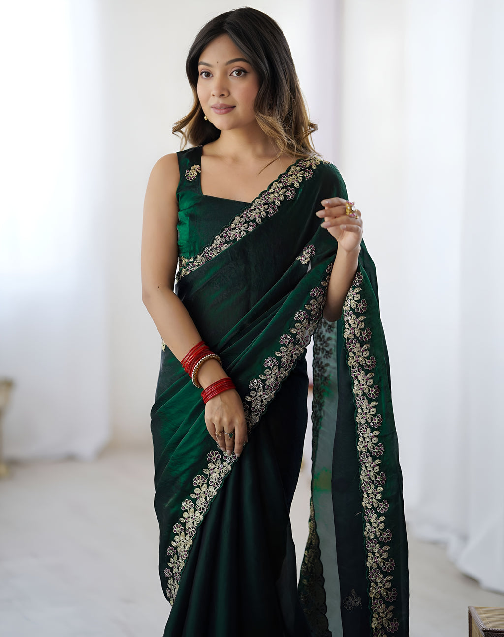 Polki - Crepe Satin silk saree