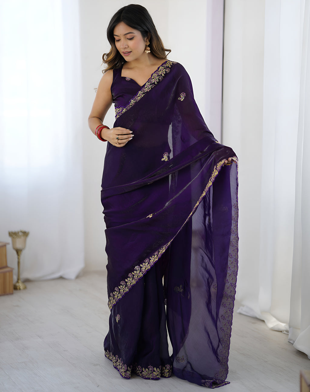Polki - Crepe Satin silk saree