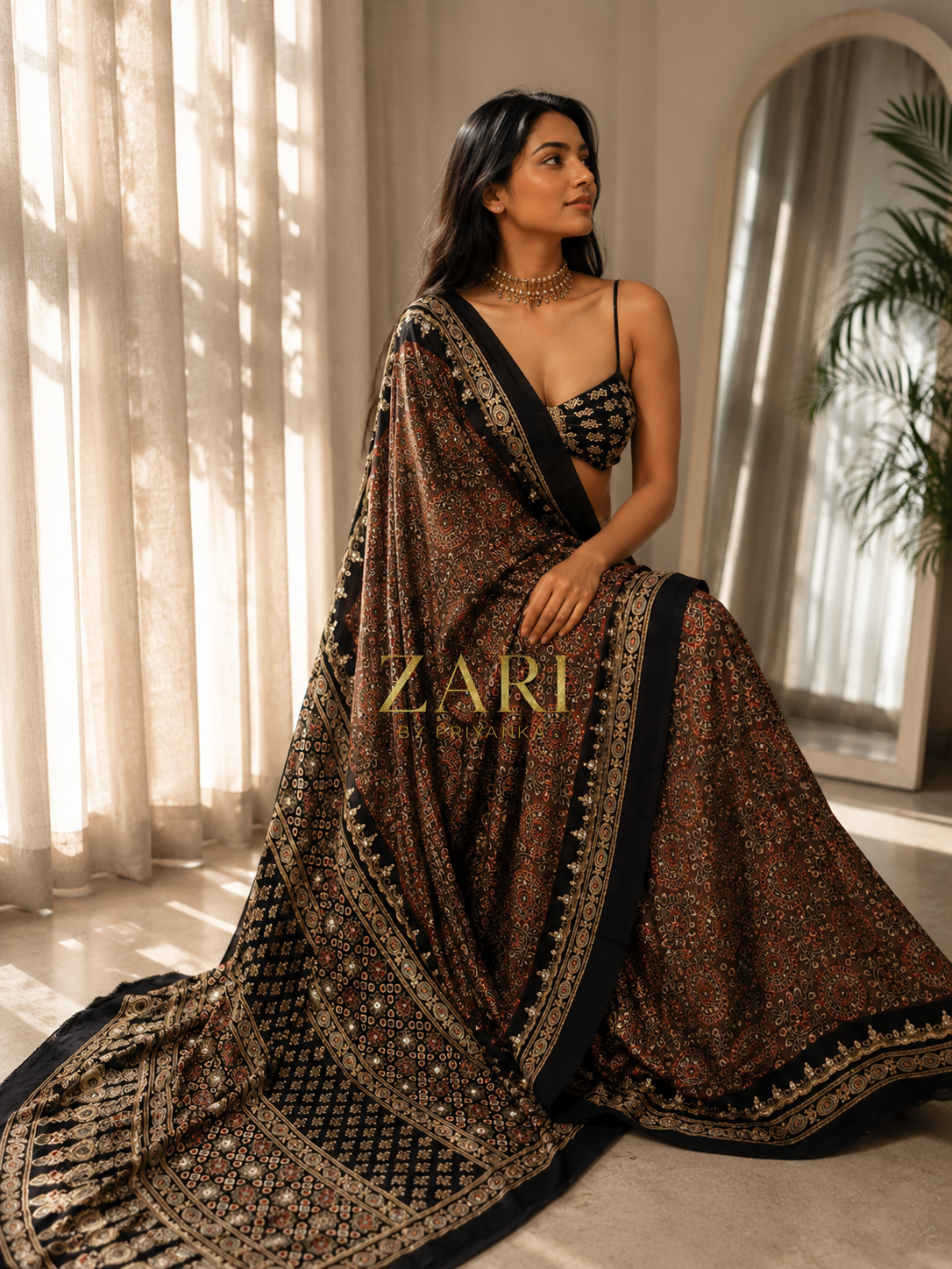 Twinkle | Handcrafted Ajrakh Couture Saree [Ready to dispatch]