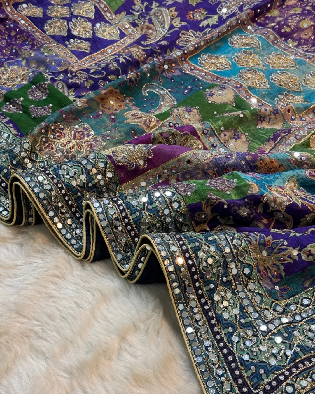 Shagun - Designer Chinon Handwork Saree