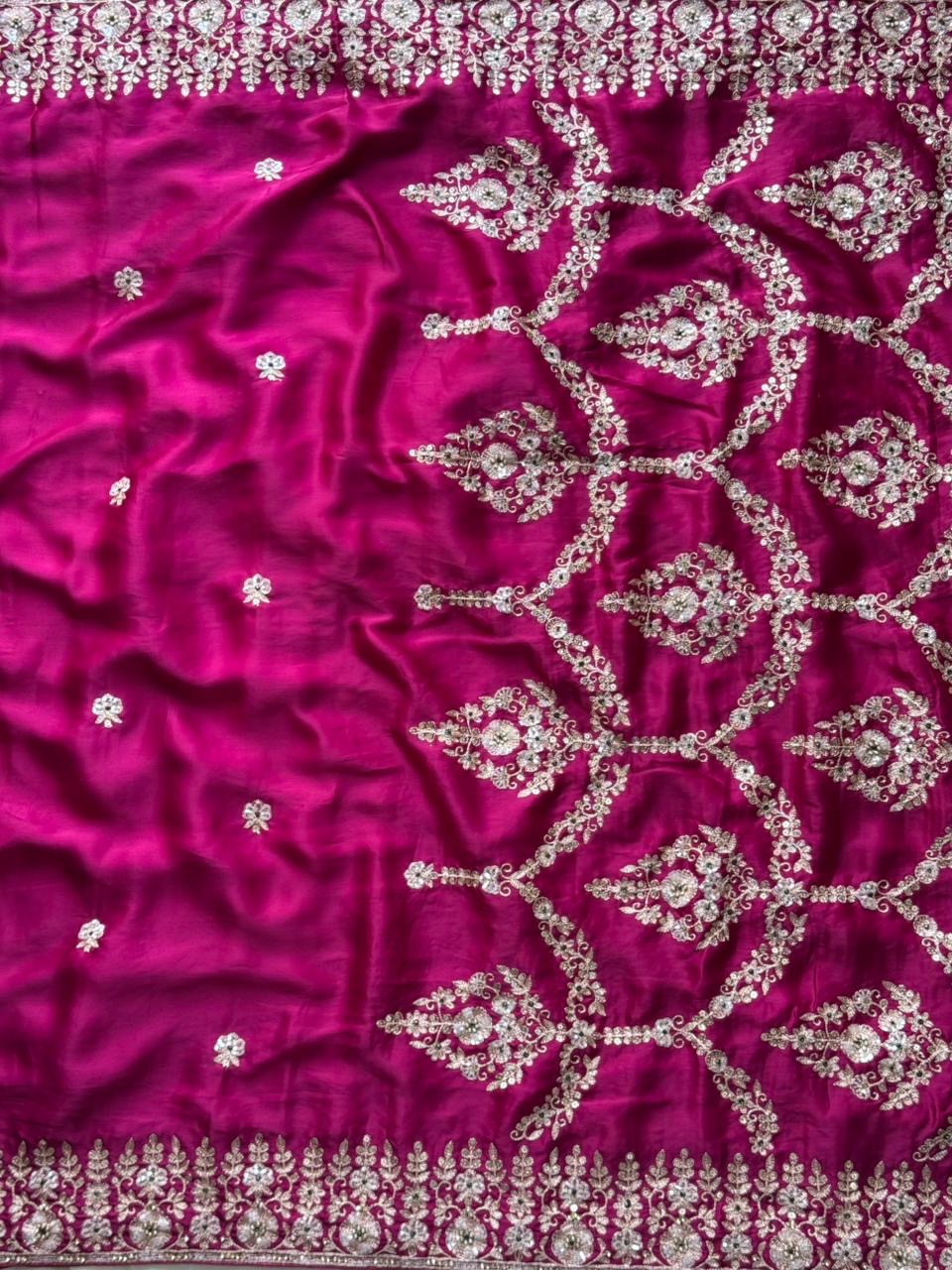 Aari - Rani Pink soft tissue saree