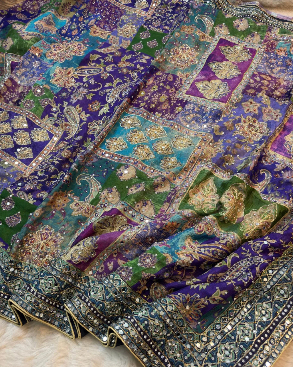Shagun - Designer Chinon Handwork Saree