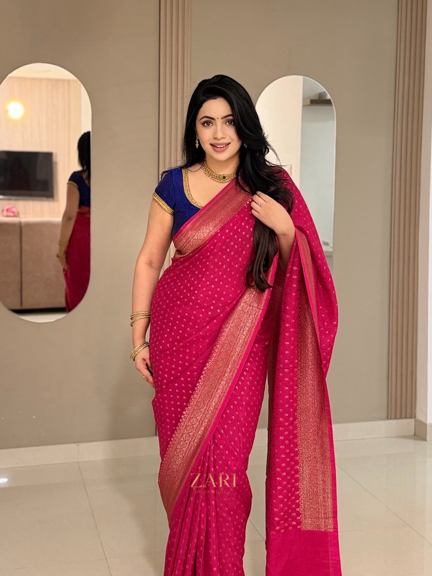 Shree-Pure Khaddi Crepe Chiffon Saree