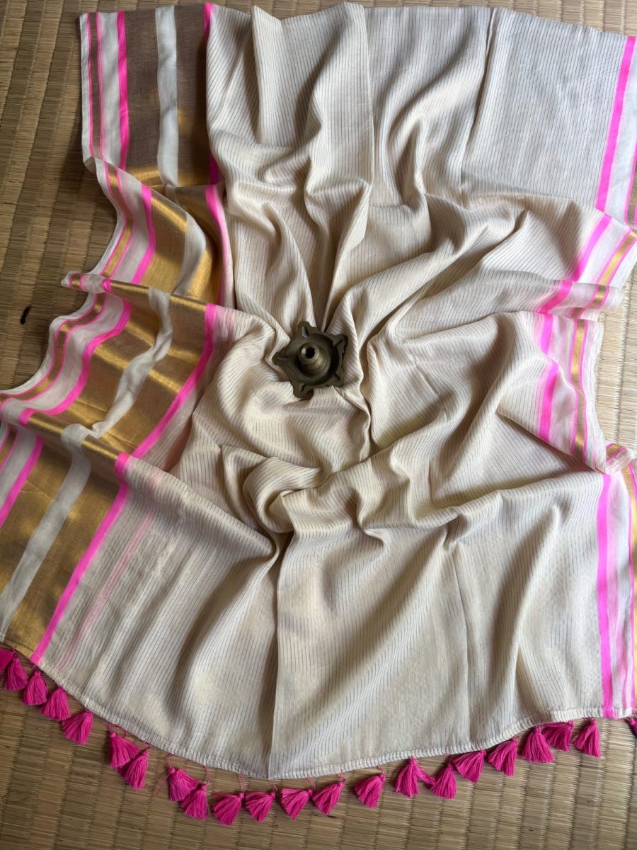 Pushpa - Mul Mul Cotton Saree - Zari by Priyanka