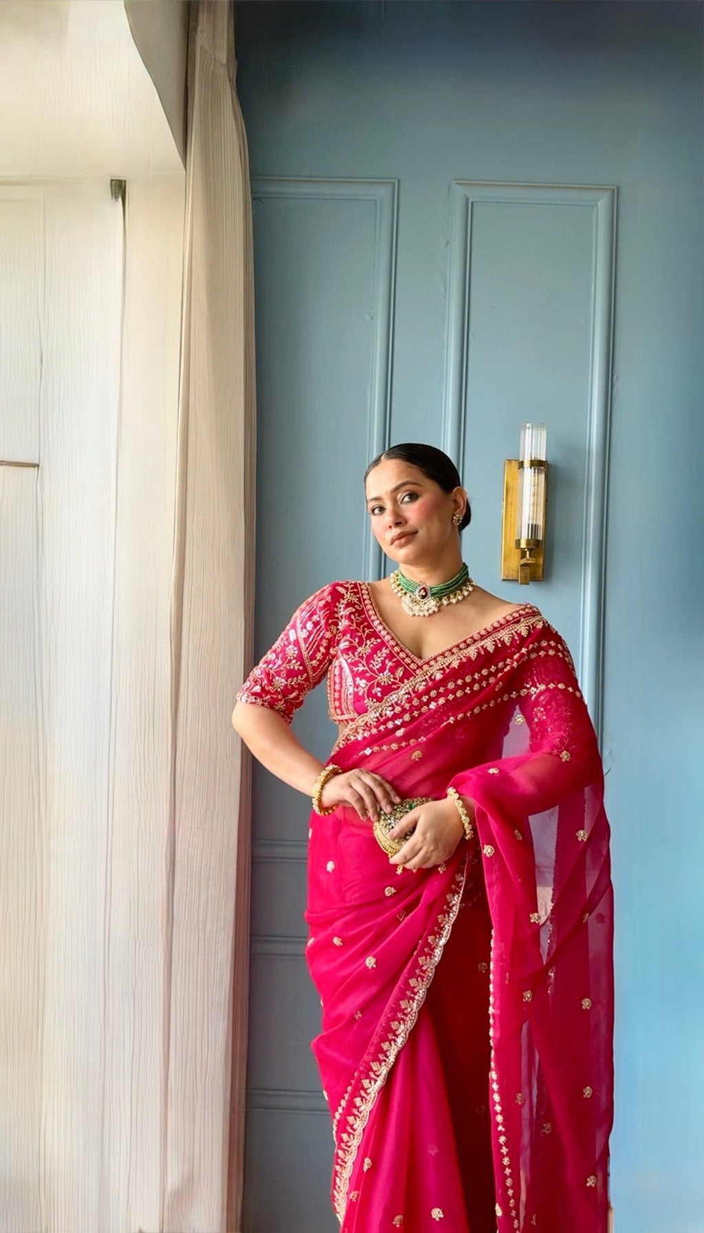 Nikkat - Fuchsia Tissue Silk Cocktail Saree