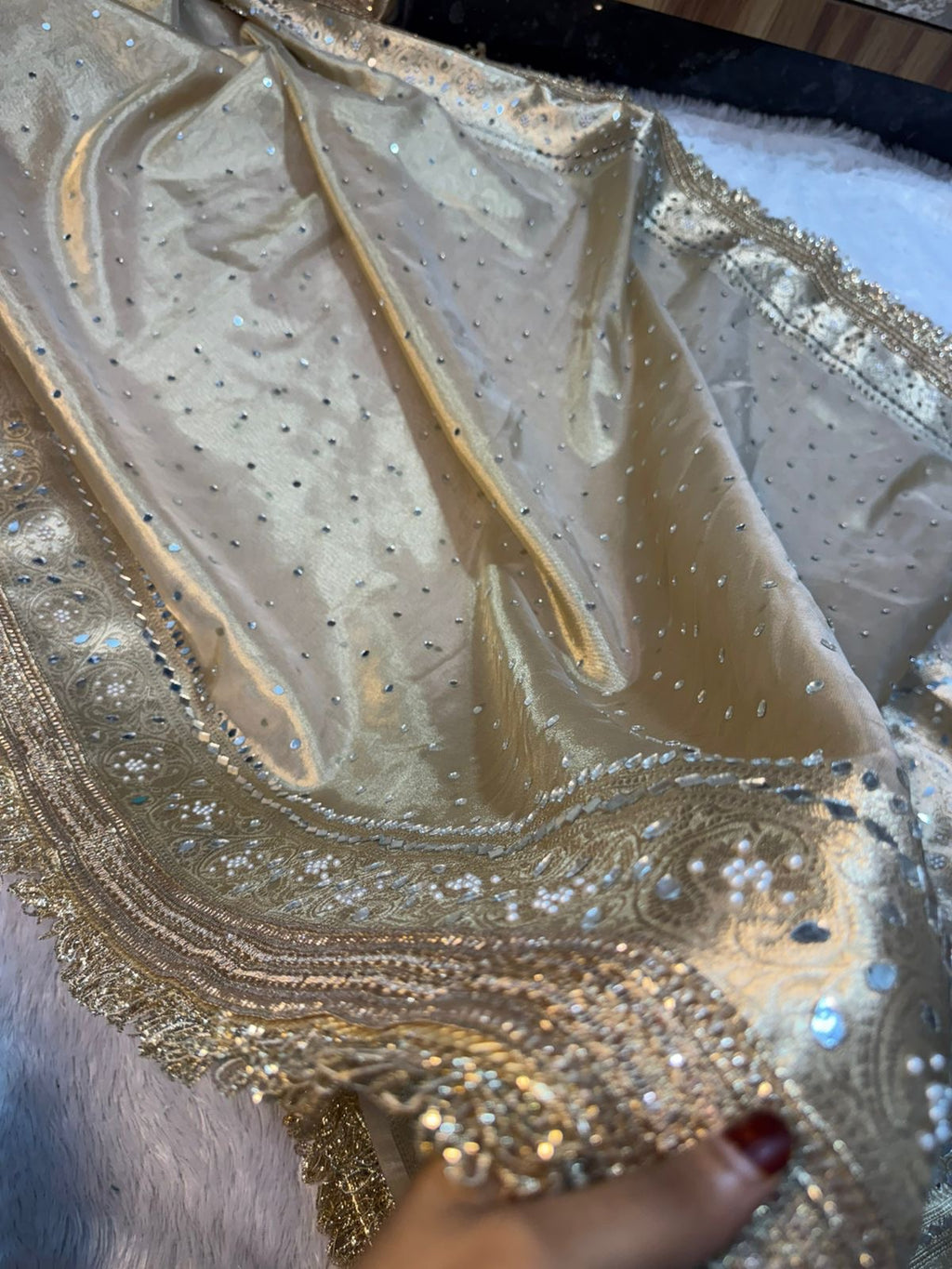 Teja - Glass Tissue Silk Saree with Handwork