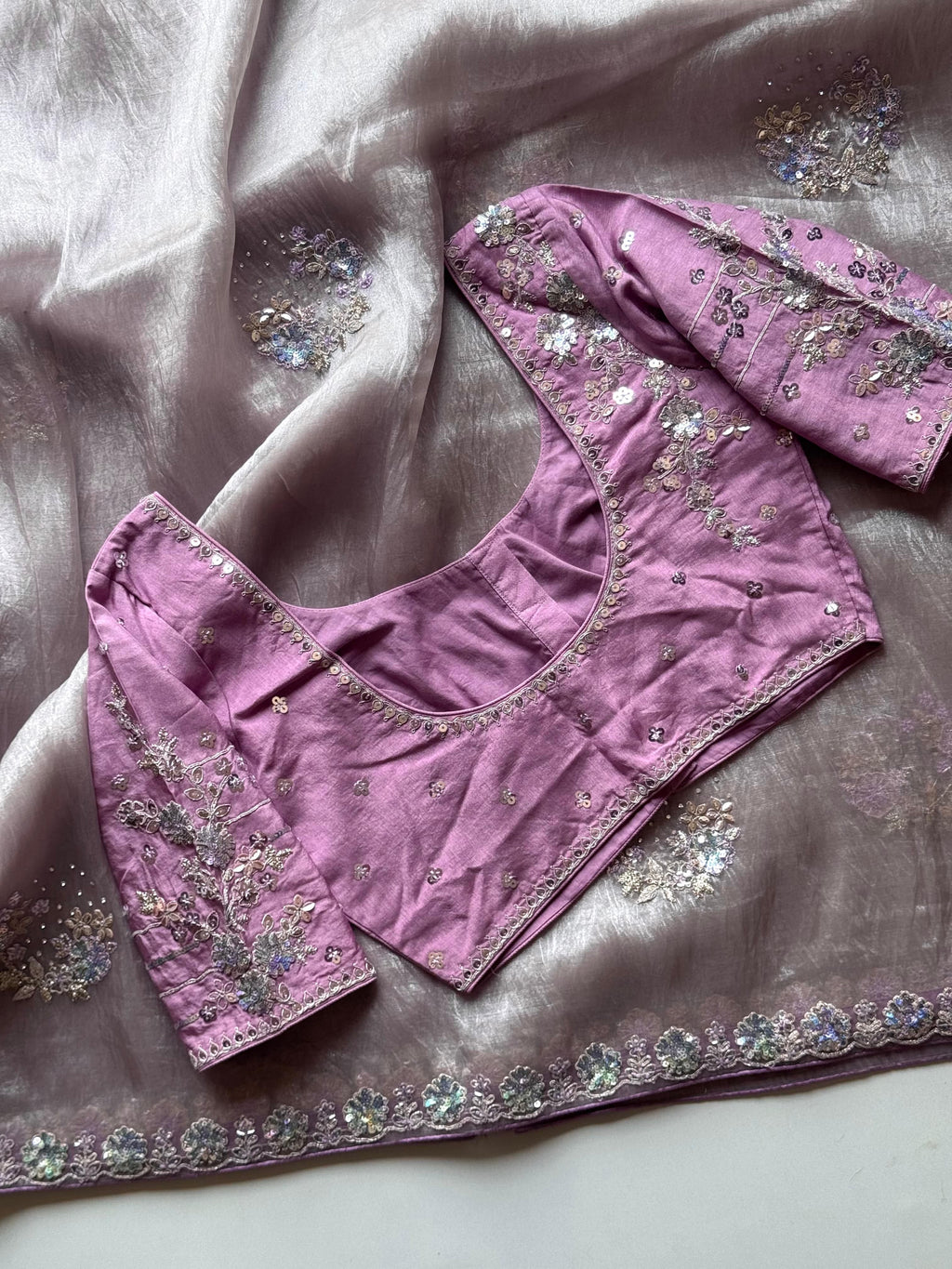 Mira - Premium Organza Silk Saree with Multicolour Sequins & Designer Blouse