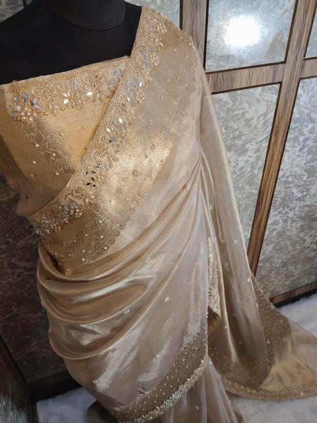 Shehnaz - Maharani Glass Tissue Silk Saree with Handwork