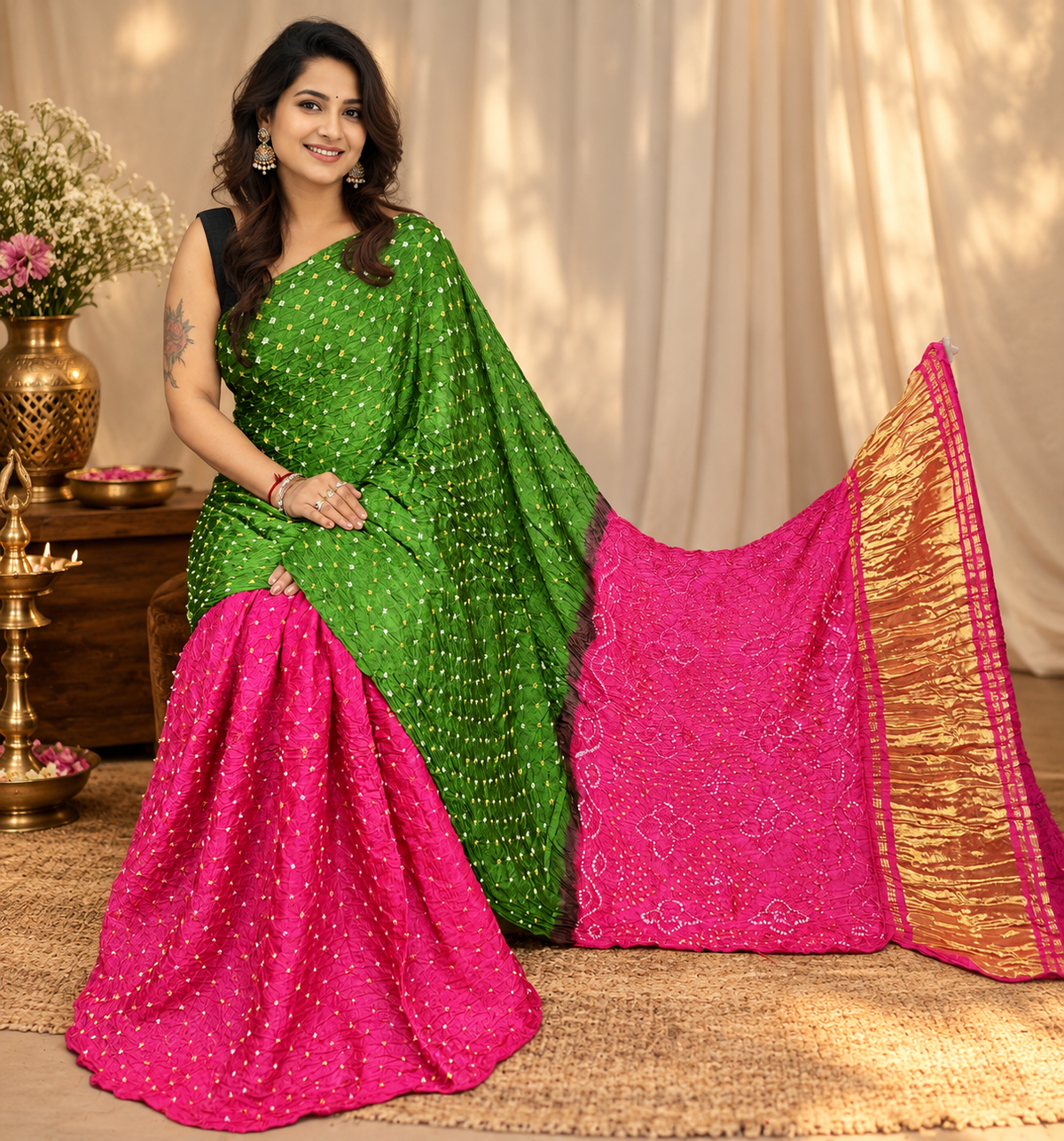 Tash - Pure Modal Bandhej Saree with Tissue Pallu