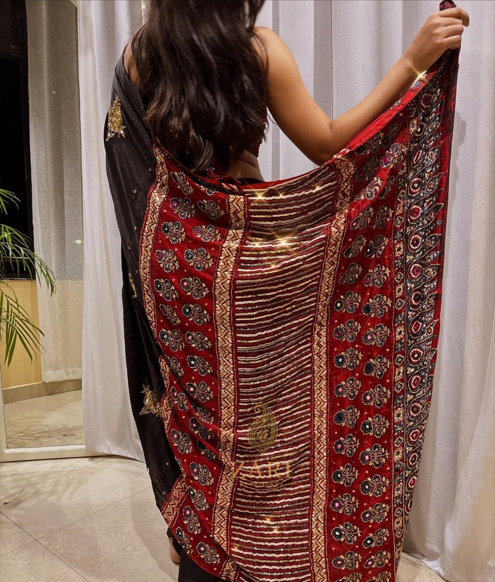 Shaira | Designer Handcrafted Ajrakh Saree - Zari by Priyanka