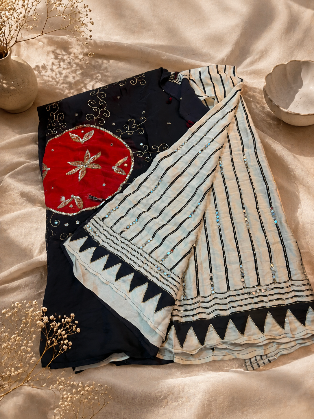 Shaza - Designer Ajrakh Handworked Saree