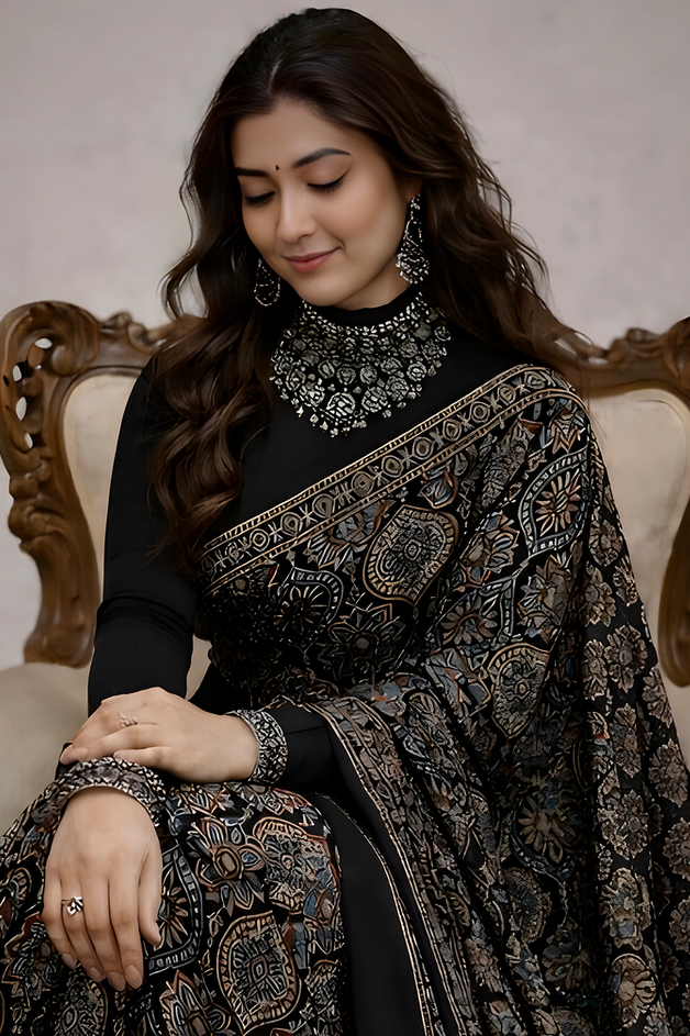 Maraaya - Designer Pure Modal Ajrakh Mirror saree