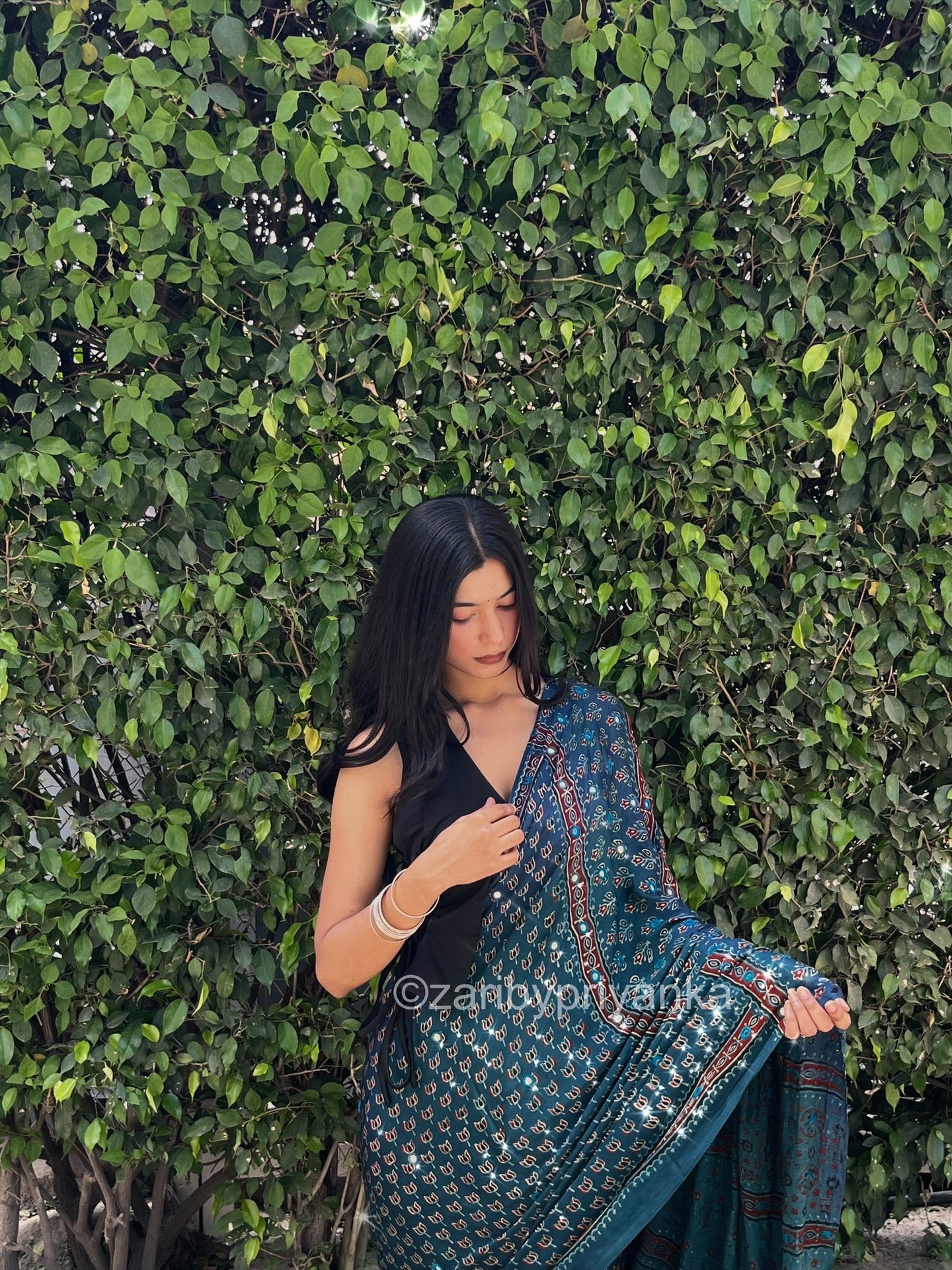 Tripthi - Pure Modal Hand stitched Mirror Designer Saree