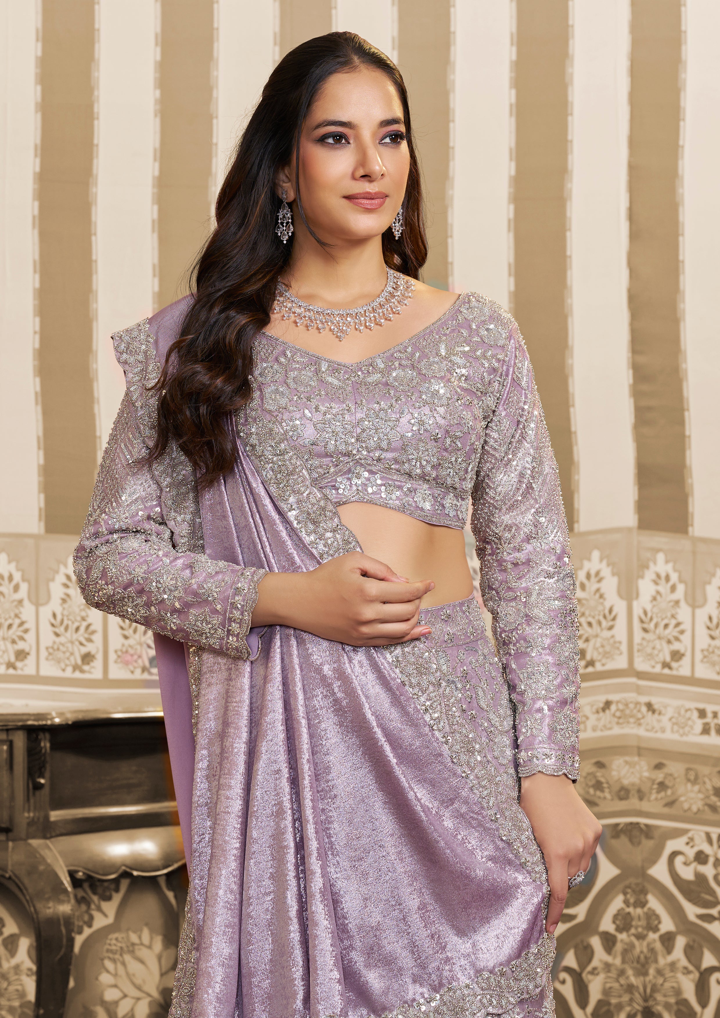 Lily-Luxury Heavy Handwork Ready-to-Wear Lehenga Saree