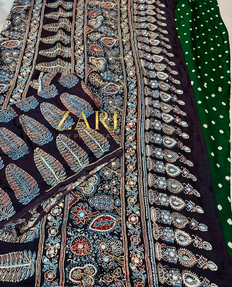 Sima | Handcrafted Ajrakh Bandhej Couture Saree [Dispatch from September 15th]