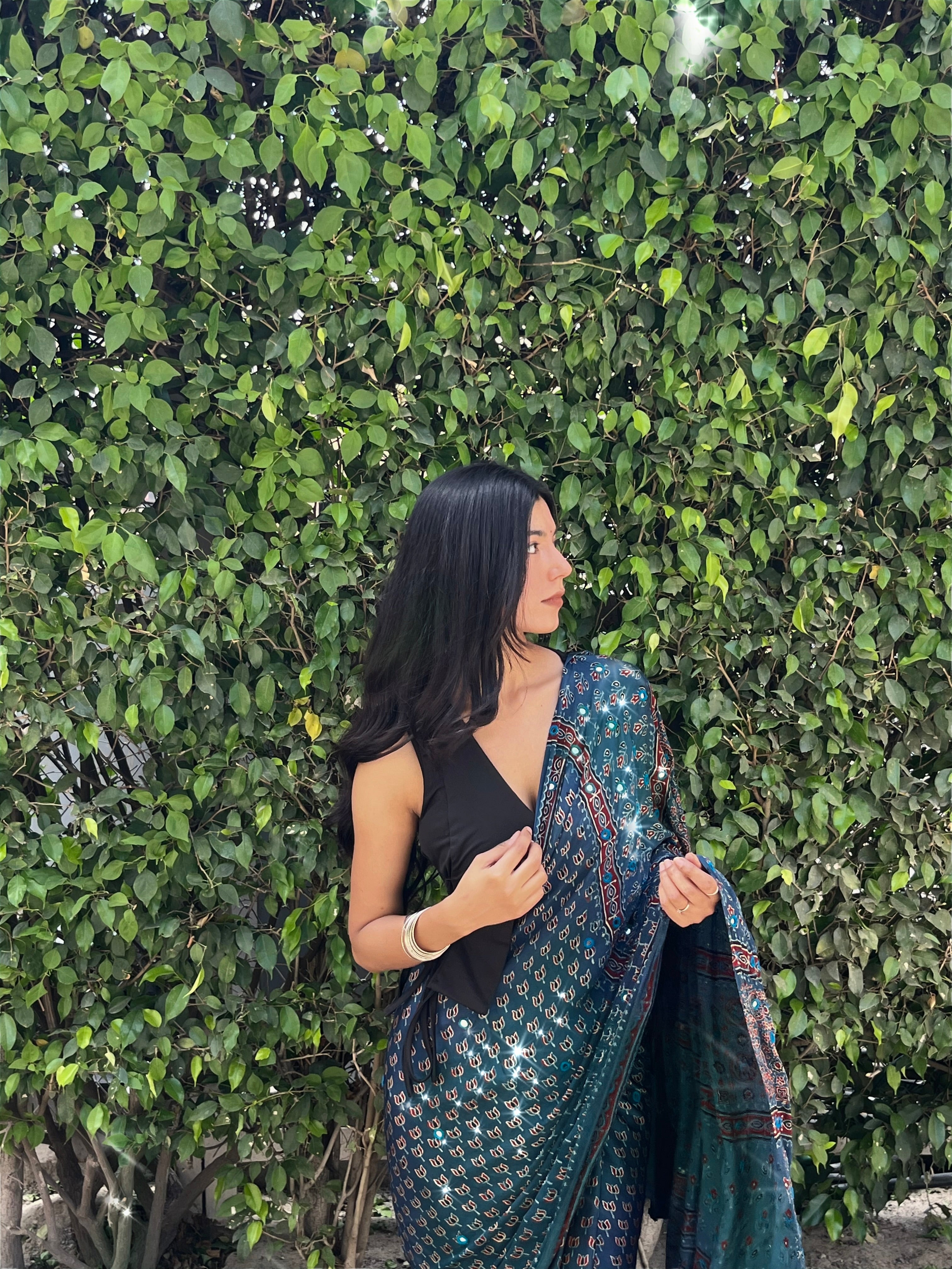 Tripthi - Pure Modal Hand stitched Mirror Designer Saree