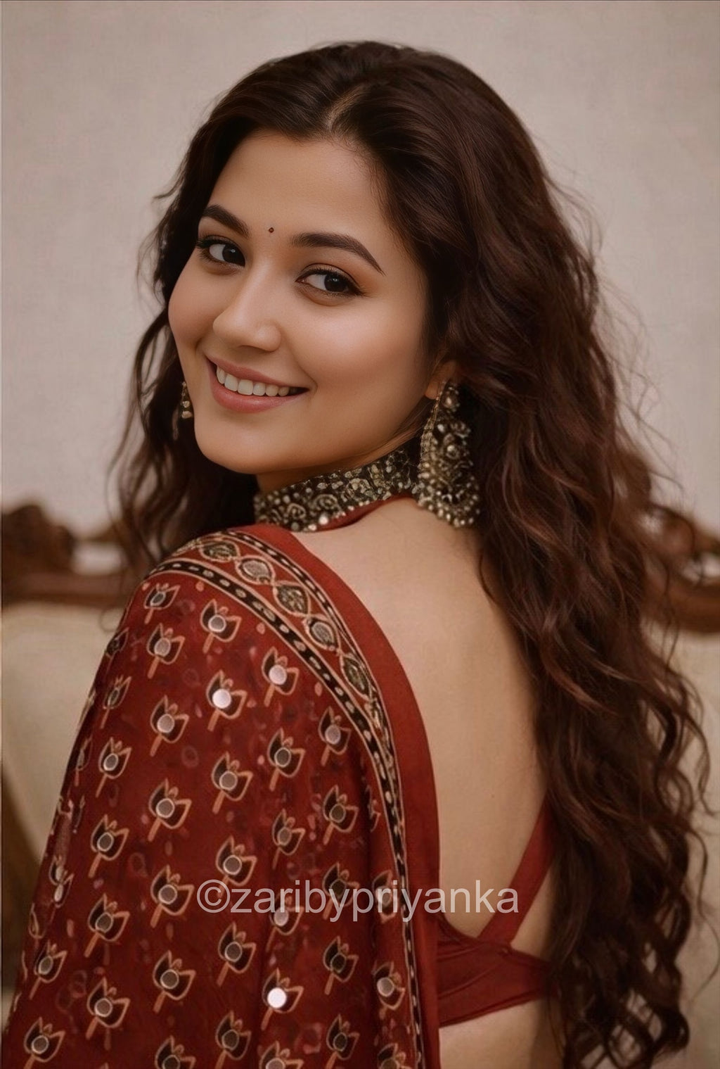 Tulsi -  Designer Pure Modal Ajrakh Mirror saree