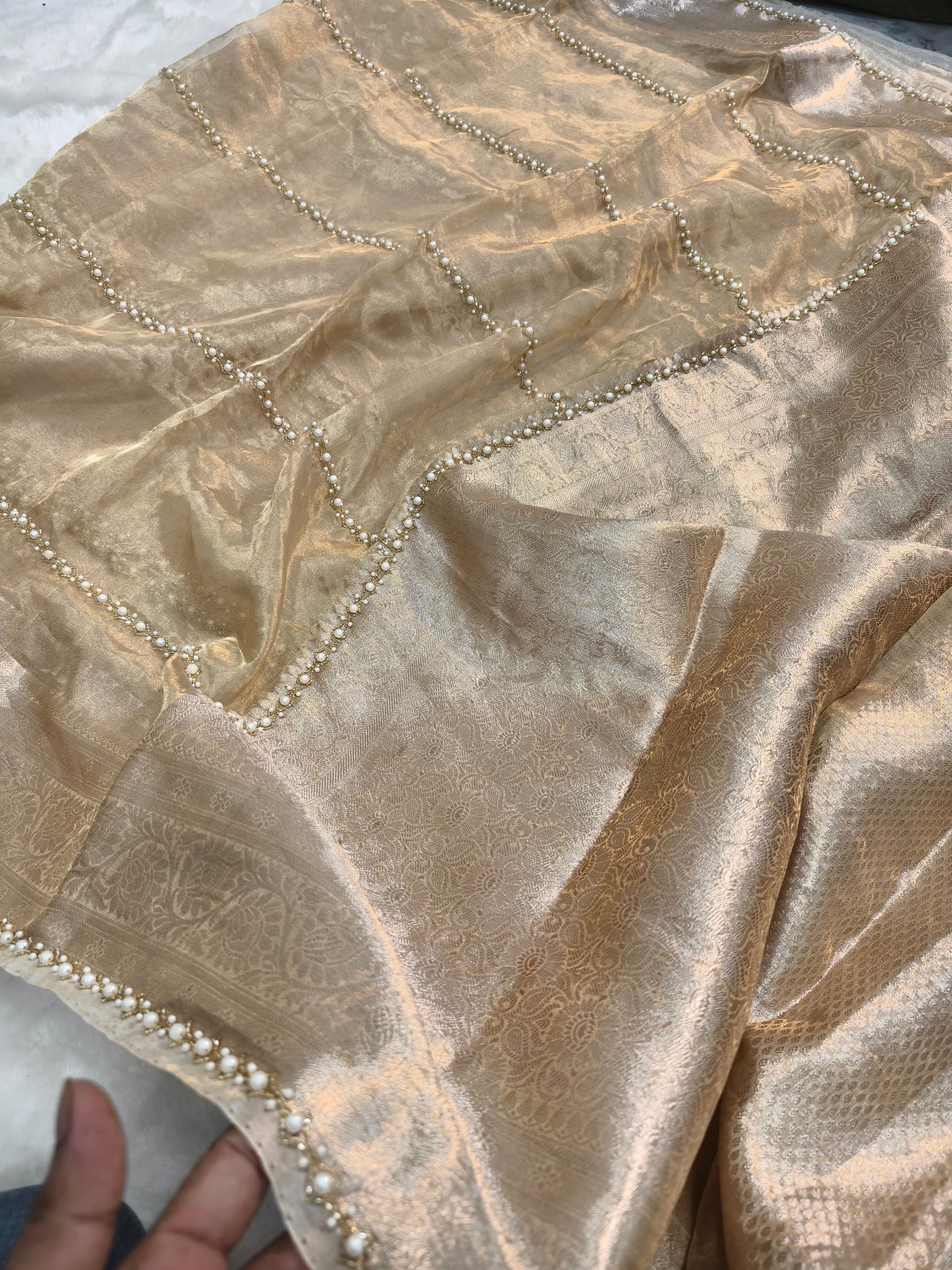 Vedika - Pure Banarasi Tissue Silk Saree with Pearl embellishments