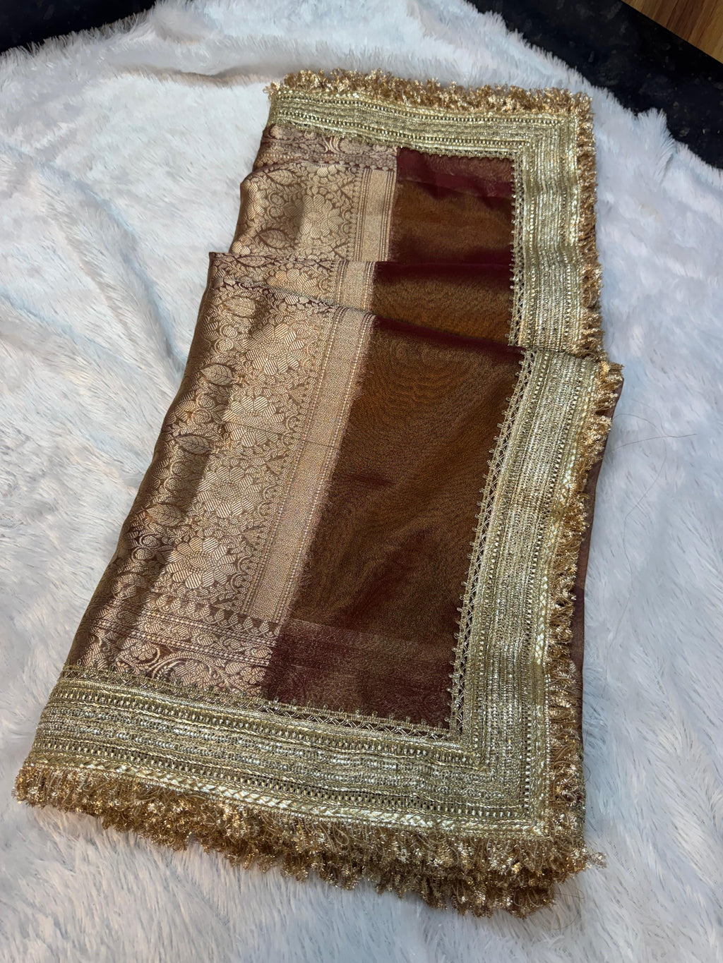 Ruru - Glass Tissue Silk Saree with Handwork