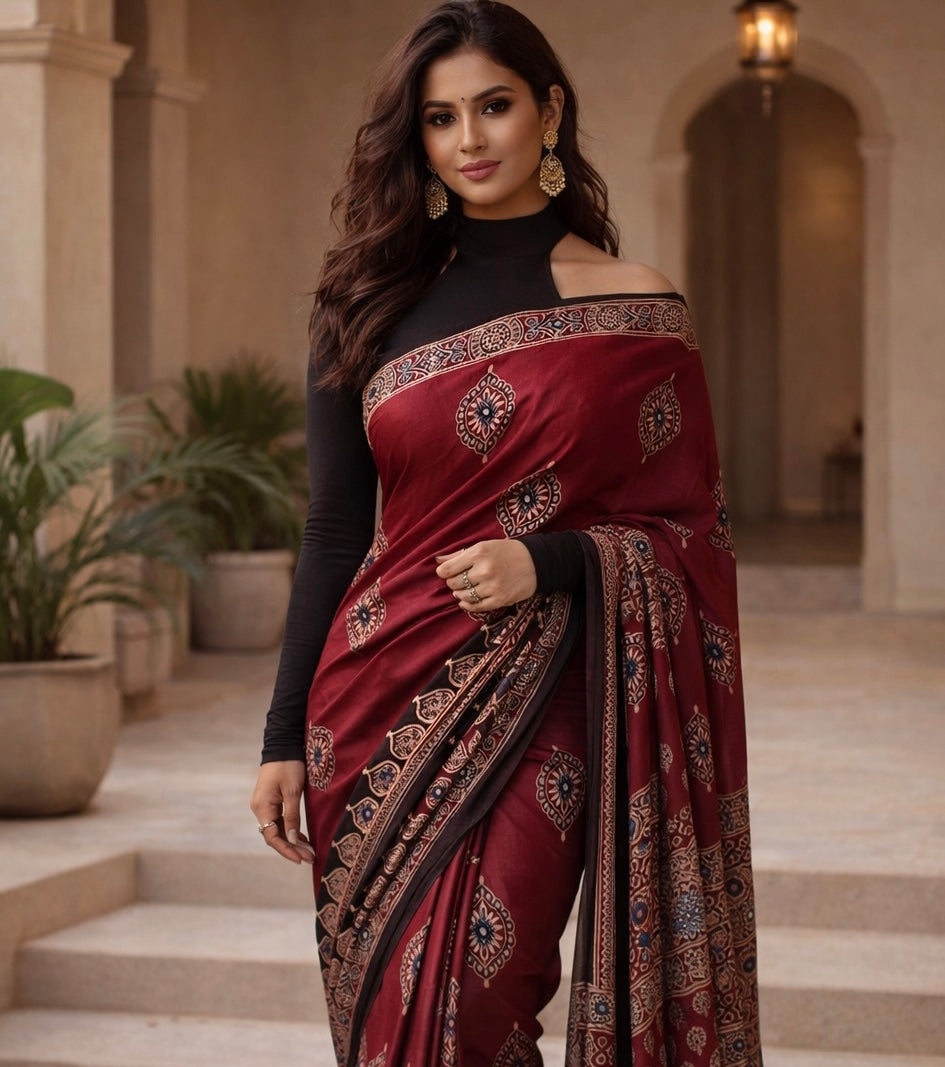 Rara  - Pure Modal Ajrakh Mirror Saree