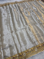 Sawan - Pure Gold Silver Tissue Brocade Saree with Handwork