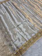 Sawan - Pure Gold Silver Tissue Brocade Saree with Handwork