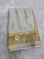 Sawan - Pure Gold Silver Tissue Brocade Saree with Handwork