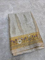Sawan - Pure Gold Silver Tissue Brocade Saree with Handwork