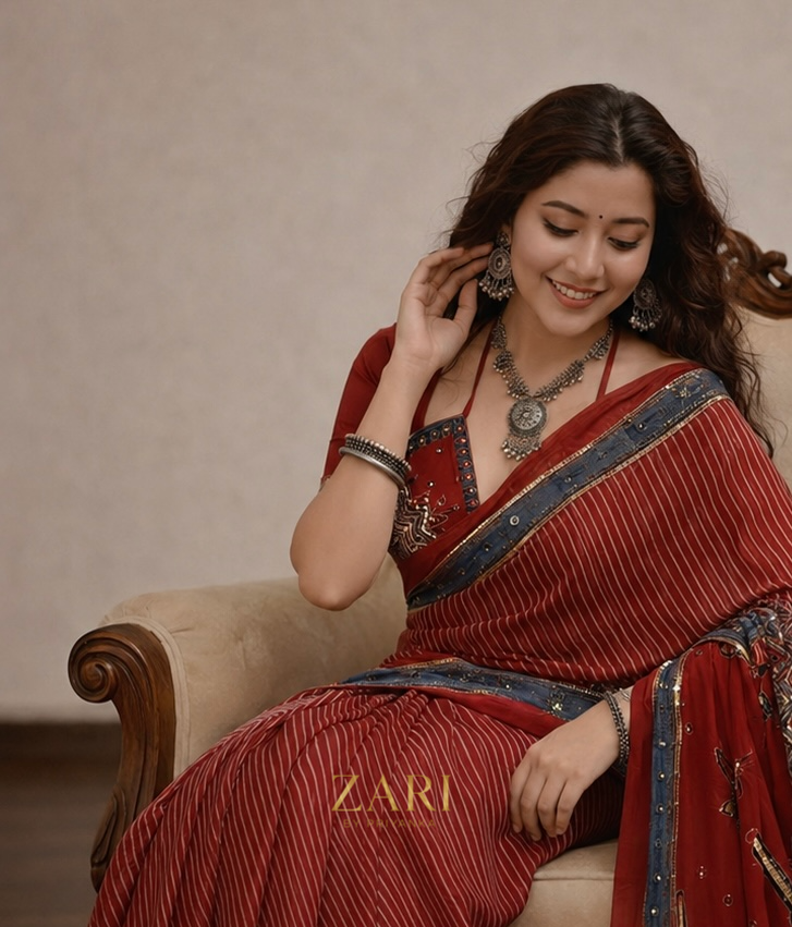 Naksha | Handcrafted Ajrakh Couture Saree