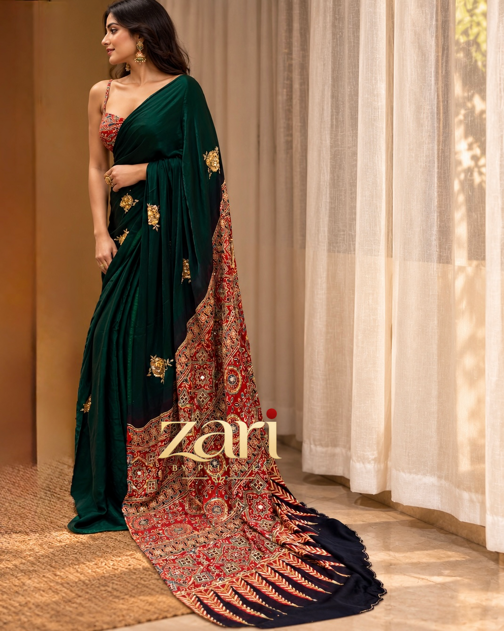 Pashmina | Handcrafted Ajrakh Couture Saree [Pre order]