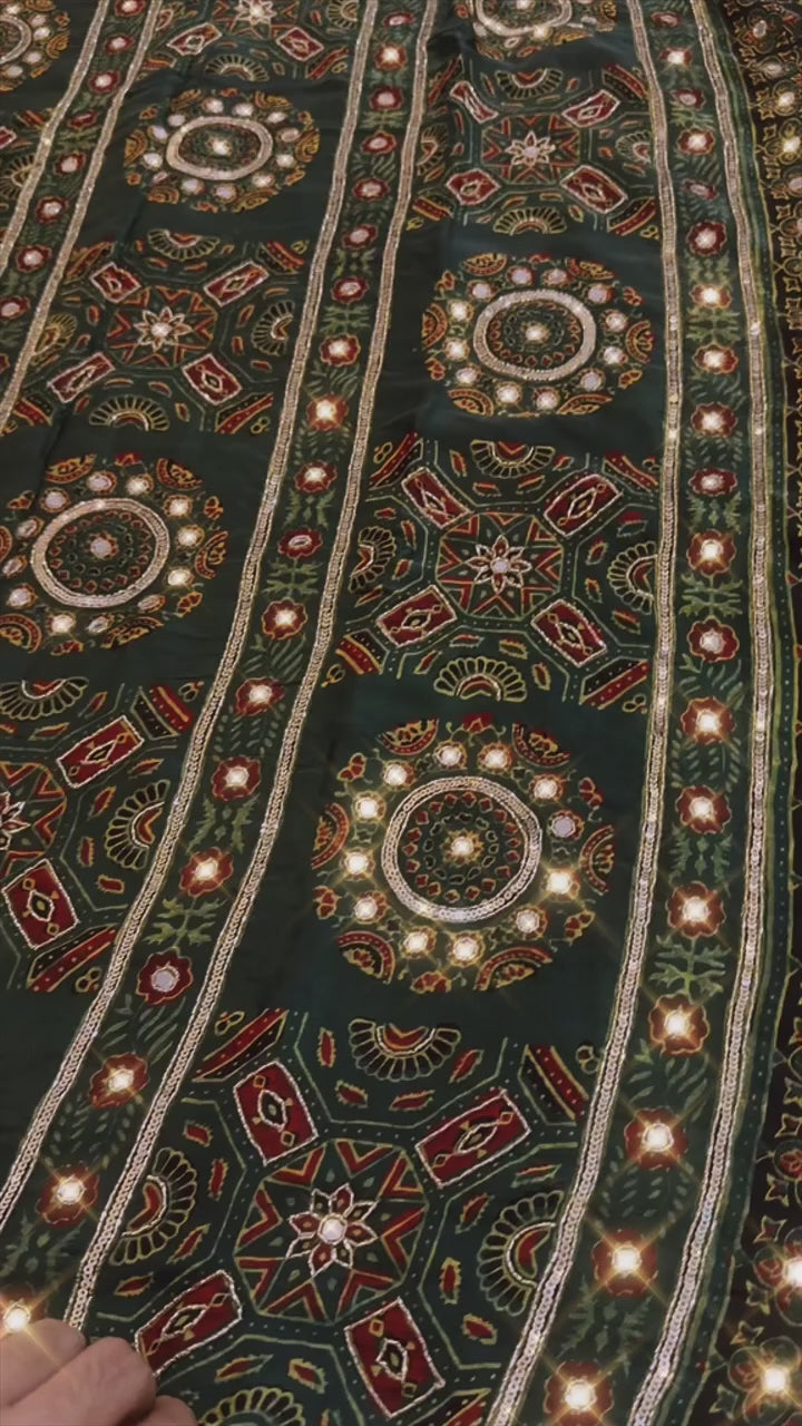 Sravti - Designer Ajrakh Handworked Saree