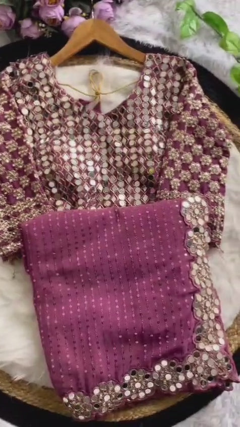 Sharvari - Designer Georgette Saree with Mirror work