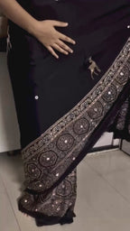 Naina | Handcrafted Ajrakh Couture Saree [Ready to Dispatch]