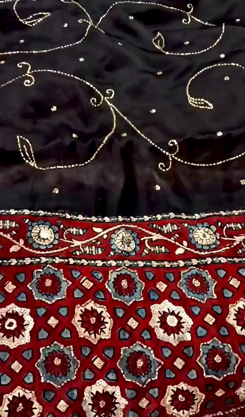 Rudrani | Handcrafted Ajrakh Couture Saree
