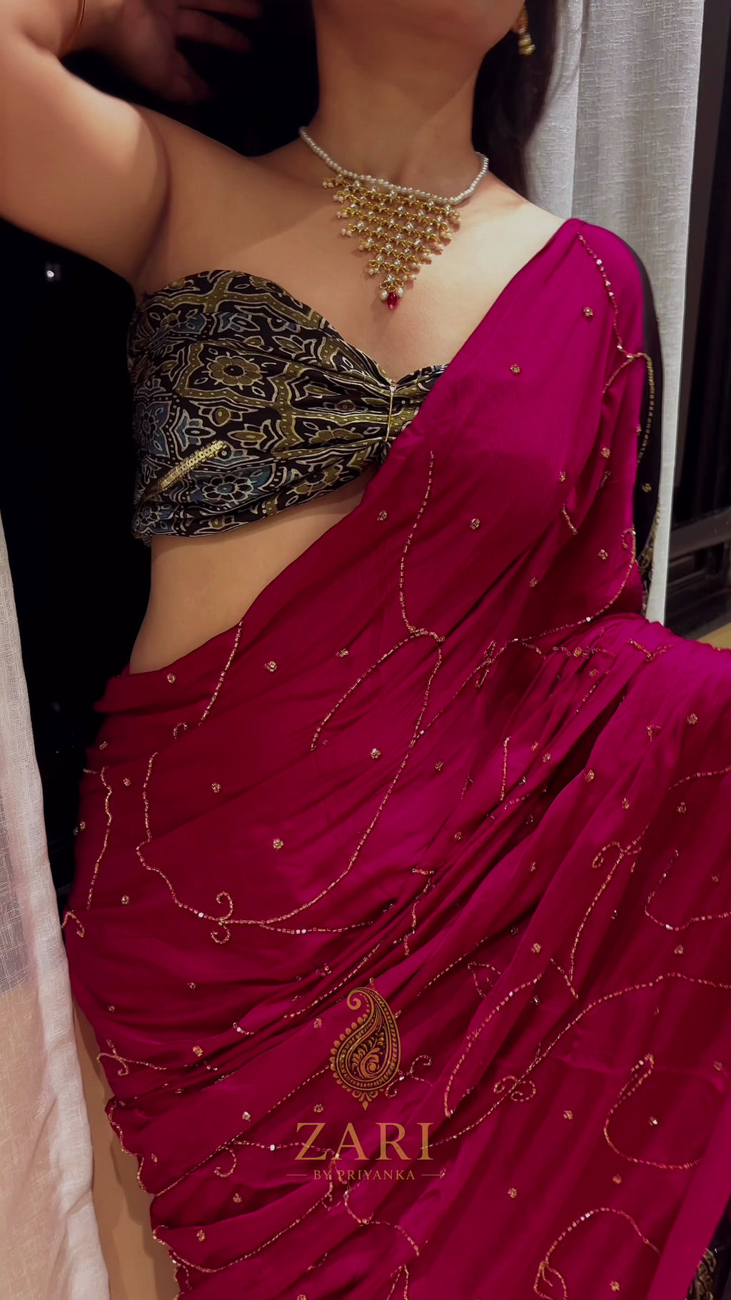 Jannat | Handcrafted Ajrakh Couture Saree [Ready to Dispatch]