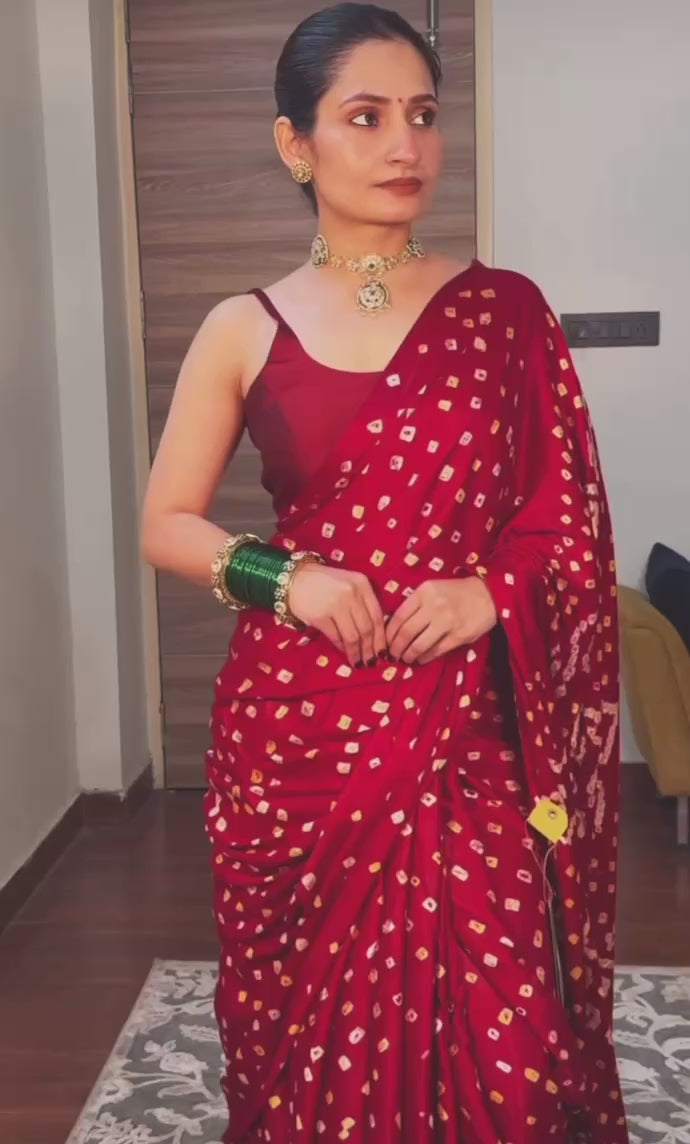 Nava - Bandhej Saree with Unstitched Blouse