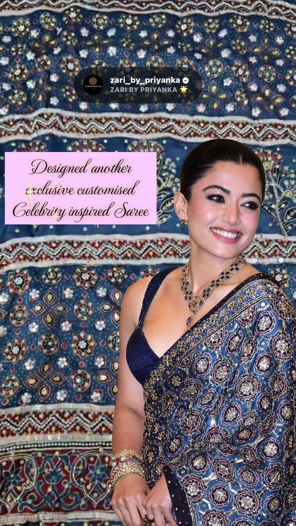 Tarani - Designer Ajrakh Handworked Saree